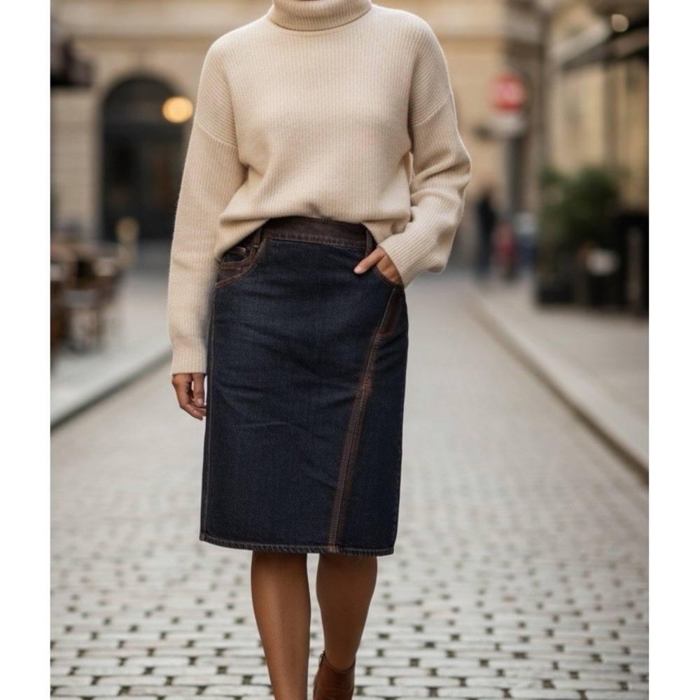 Vintage Roberto Cavalli JUST CAVALLI RUNWAY Side Slit Denim Copper Skirt 44